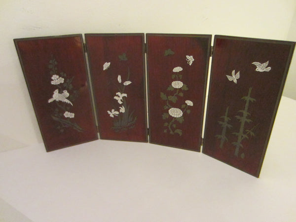 Japanese Red Lacquer Quarter Fold Table Screen Highlighted Silver Characters