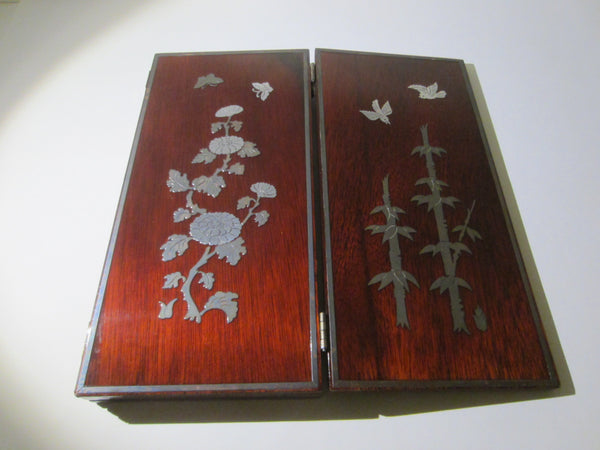 Japanese Red Lacquer Quarter Fold Table Screen Highlighted Silver Characters