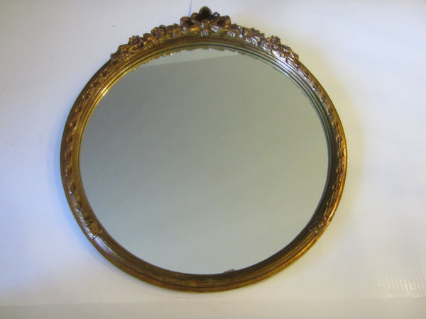 Carolina Mirror Company Round Mirror with Floral Bow Crest Rococo Style
