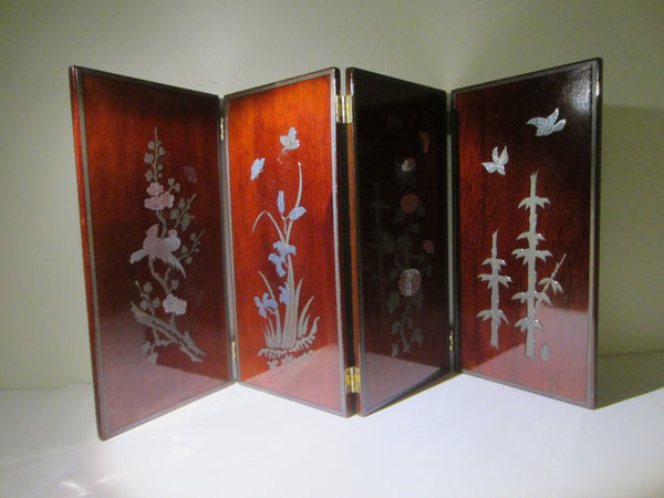 Japanese Red Lacquer Quarter Fold Table Screen Highlighted Silver Characters