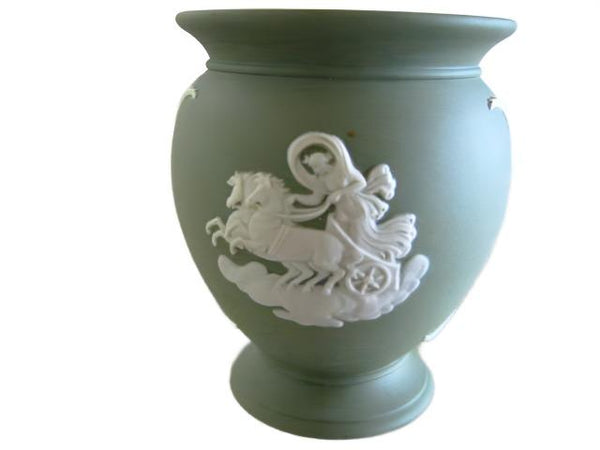 Wedgwood Green Vase England Jasper White Aphrodite - Designer Unique Finds 