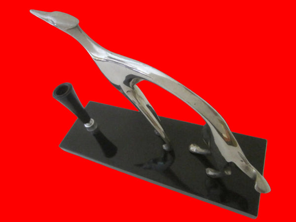 Art Deco Italian Metal Hound Pen Holder on Black Stone