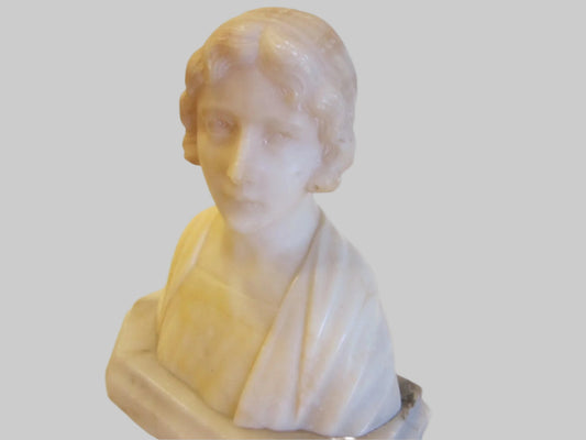 Pheasant Girl Hand Carved Folk Art Marble Bust