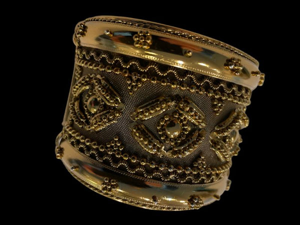 Golden Mesh Geometric Statement Hinged Cuff Bracelet