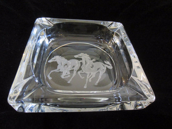 Equestrian Crystal Ashtray Frosted Horses - Designer Unique Finds 
 - 3