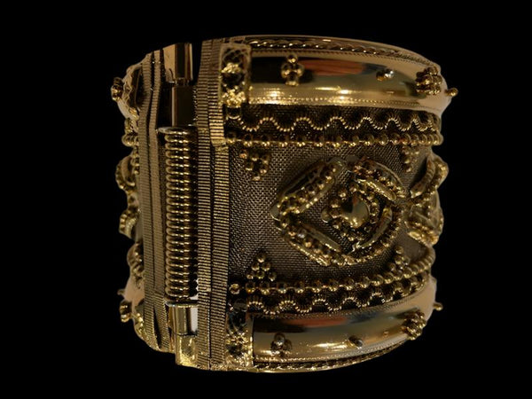 Golden Mesh Geometric Statement Hinged Cuff Bracelet
