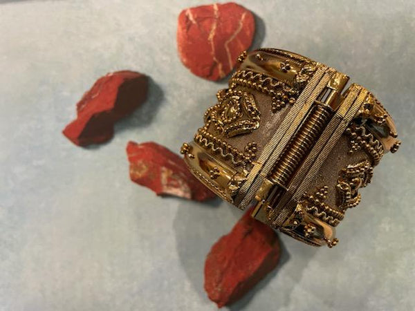Golden Mesh Geometric Statement Hinged Cuff Bracelet