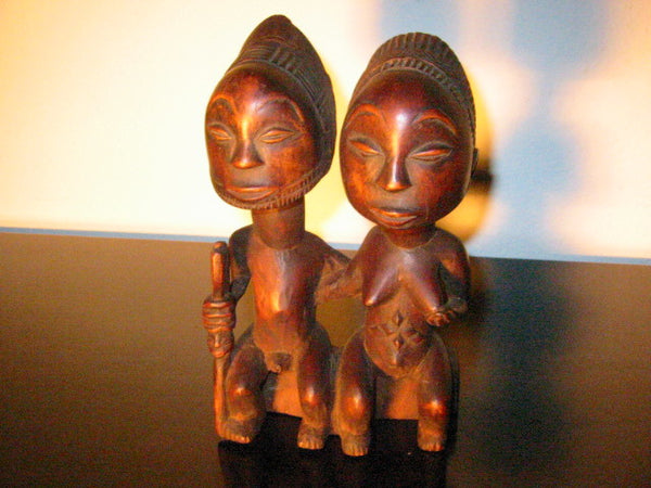 Tribal Figures Romantic Wood Carving Sculpture - Designer Unique Finds 