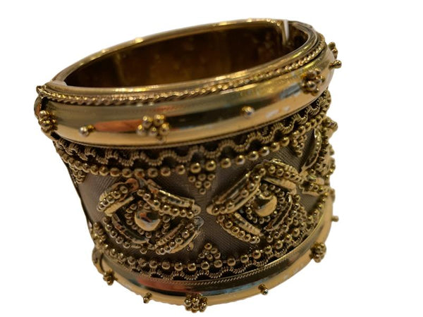 Golden Mesh Geometric Statement Hinged Cuff Bracelet