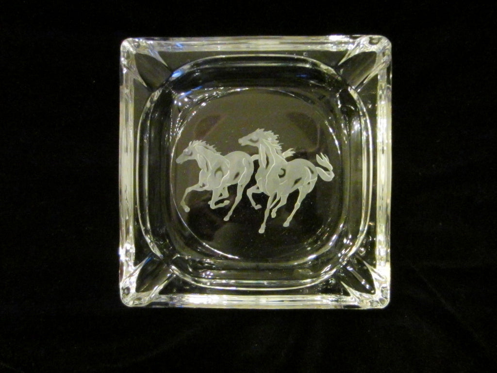 Equestrian Crystal Ashtray Frosted Horses - Designer Unique Finds 
 - 1