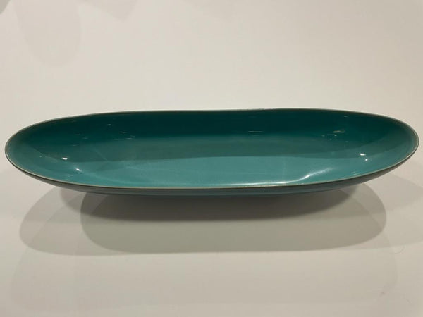 Mid Century Modern Folk Art Blue Ceramic Boat Design Bowl