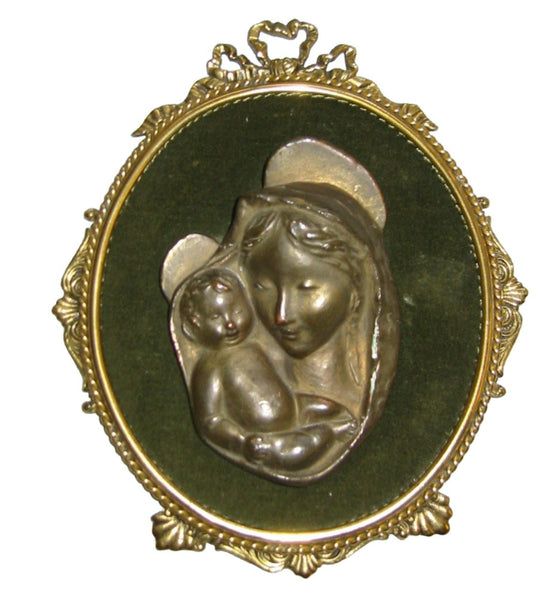 Religious Inspire Mary And Child Bronze Portrait From Italy - Designer Unique Finds 
 - 1