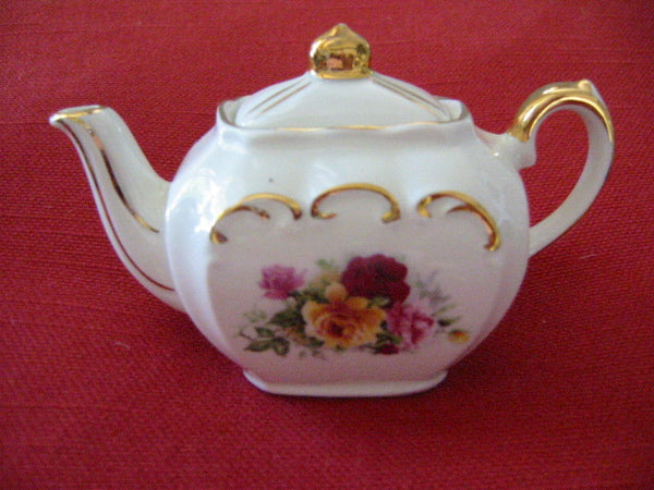 Sadler Mini Teapots England Floral Transfer Gilt Decorated - Designer Unique Finds 