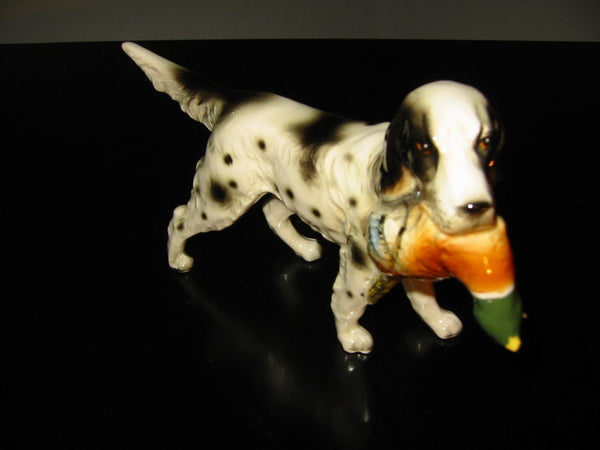 Hunting Ceramic Dog Holding Bird Hand Painted Japan - Designer Unique Finds 
