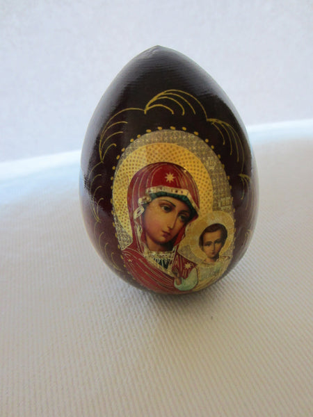 Madonna Child Russian Icon Egg Traditional Byzantine Style - Designer Unique Finds 