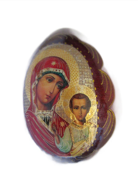 Mahogany Russian Egg Hand Decorated Gold Plated Madonna Child - Designer Unique Finds 
 - 1