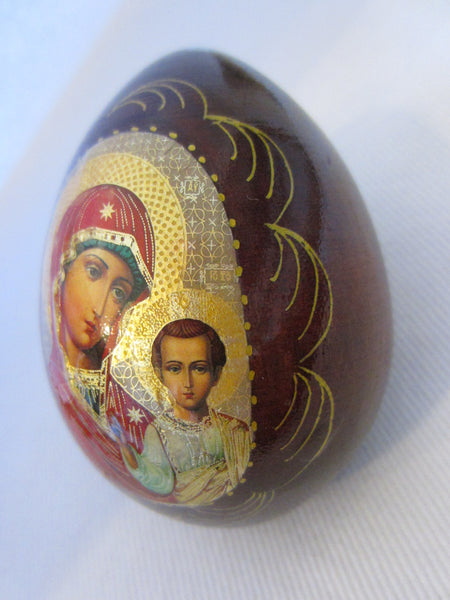 Mahogany Russian Egg Hand Decorated Gold Plated Madonna Child - Designer Unique Finds 
 - 3