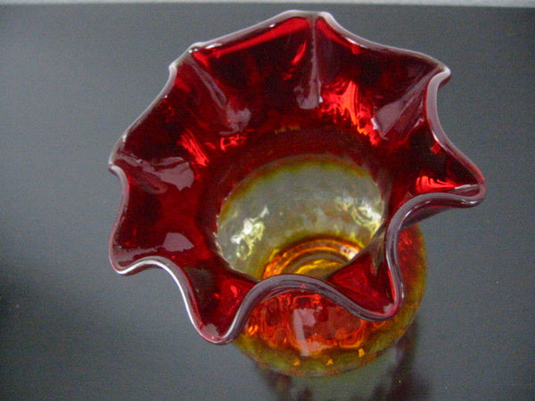 New England Amberina Blown Glass Vase Ruffle Ribbed Design - Designer Unique Finds 
 - 1