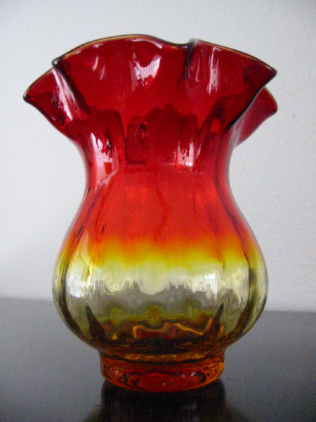 New England Amberina Blown Glass Vase Ruffle Ribbed Design - Designer Unique Finds 
 - 2