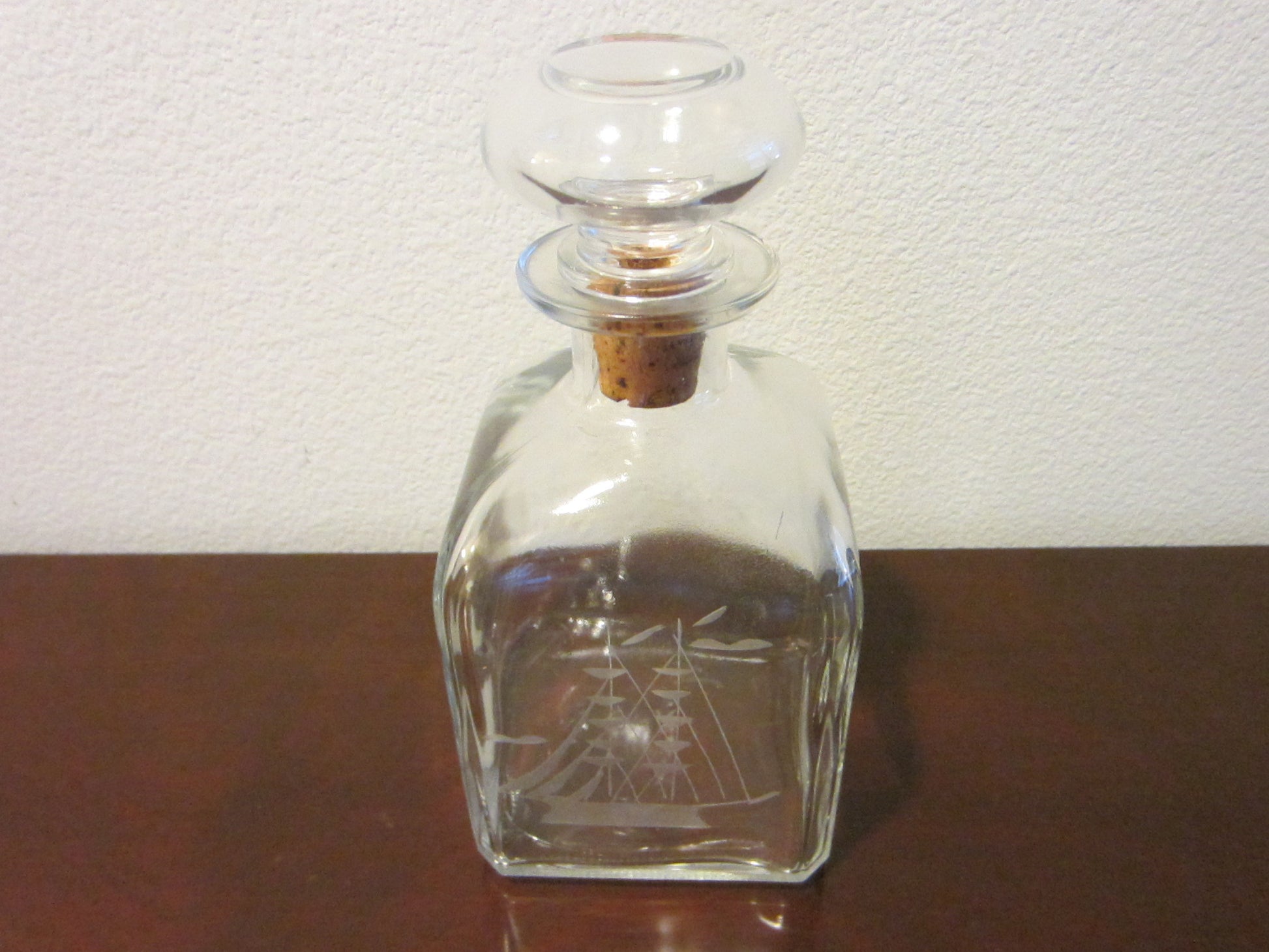 Nautical Art Deco Italian Glass Decanter Etched Marine Sail Boat - Designer Unique Finds 
 - 3