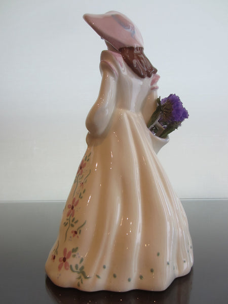 Florence Girl Wears Pink Hat Holding Flower Basket Signed Ceramic Figure