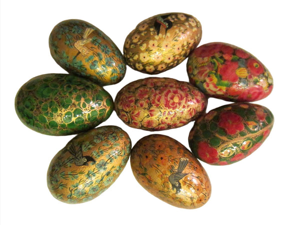 Group of Decorative Gilt Ware Figurative Painted Eggs
