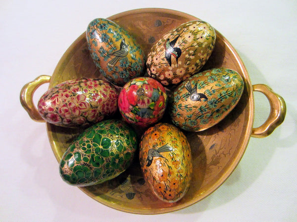 Figurative Painted Eggs Floral Birds Gilt 8 Pcs Suite