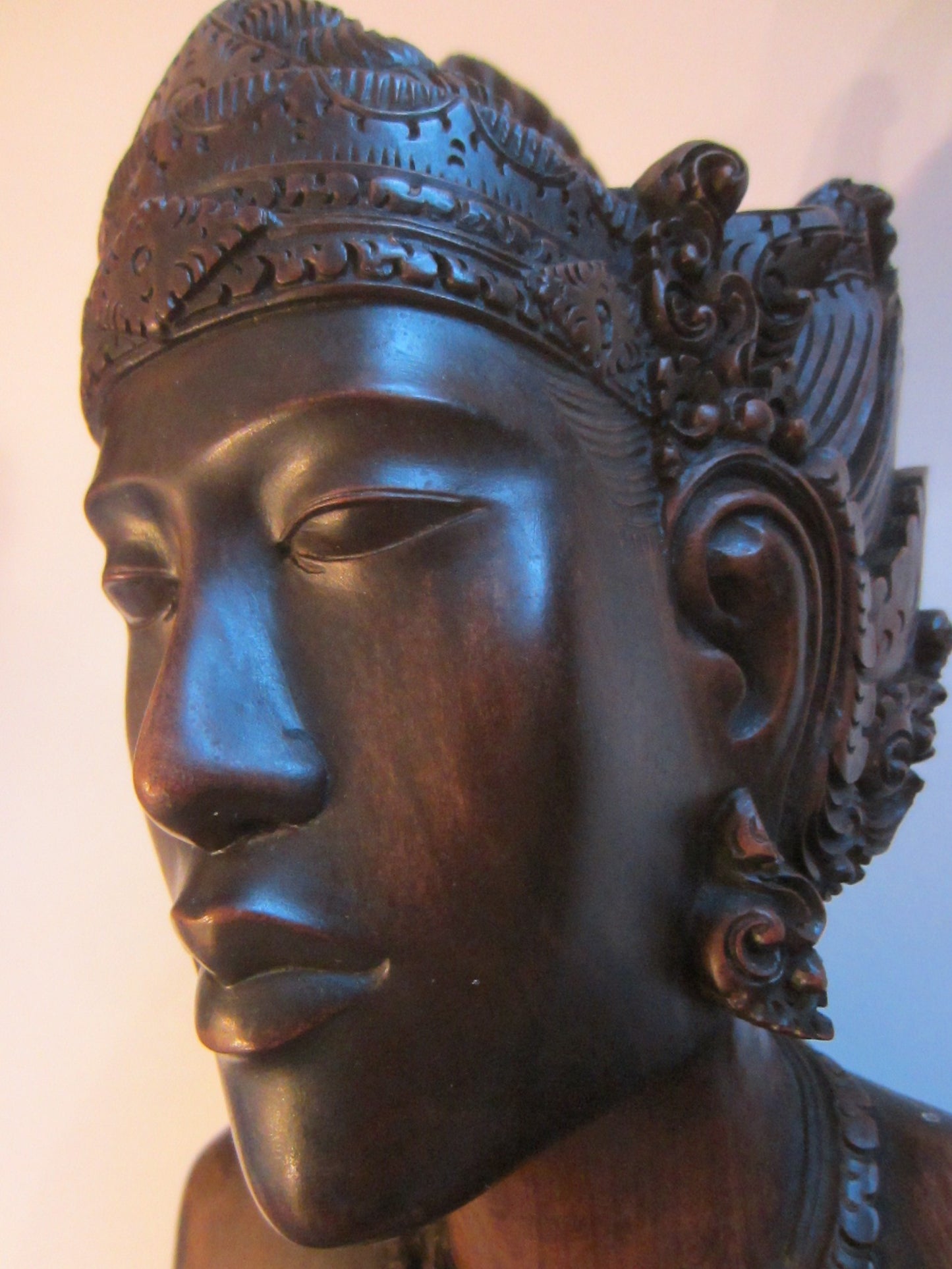 Folk Art Indonesia Wood Carving Bust Portrait Sculpture