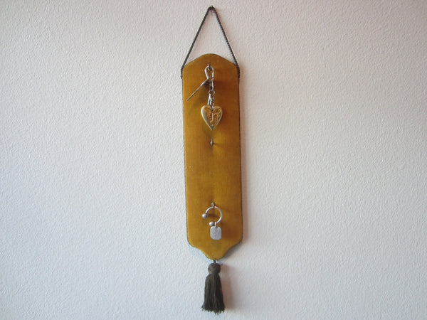 Golden Velvet Tassel Motif Hanging Accent Holds Brass Hooks
