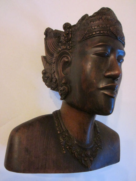 Folk Art Indonesia Wood Carving Bust Portrait Sculpture