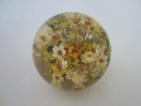 Post Modern Lucite Paperweight Wild Flowers Encased