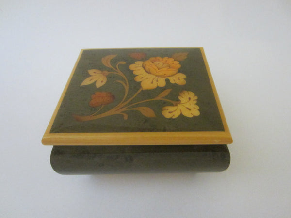 Come Back To Sorrento Maple Music Box Italy Key Wind Floral Marquetry