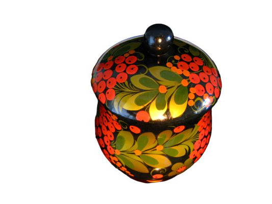 Red Berries Gold Painted Russian Lacquer Box Label Marked - Designer Unique Finds  - 1