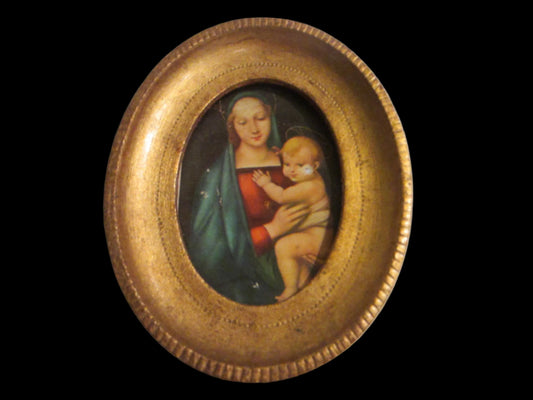 Madonna Child Paper Portrait Oval Gilt Wood Frame - Designer Unique Finds 