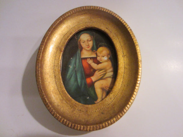 Madonna Child Paper Portrait Oval Gilt Wood Frame - Designer Unique Finds 