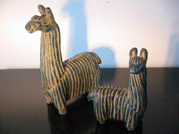 Blue Llamas Hand Painted Peruvian Animal Statues