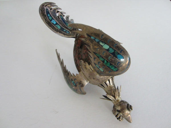 Silver Rooster Taxco Mexico Turquoise Stone Egg Decorated Signed - Designer Unique Finds 
 - 7