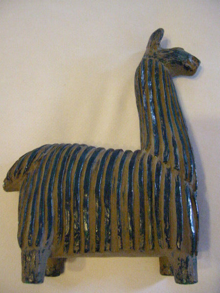 Art Deco Llamas Chalk Ware Blue Decorated Peruvian Figures - Designer Unique Finds 