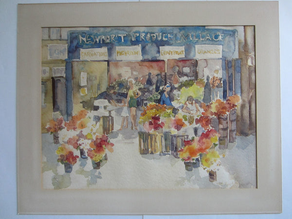 Aline Thistlewthwaite Newport Produce Village Market Signed Watercolor Gouache