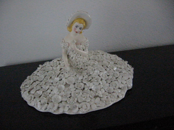 Italy Fiori Bianco Ardalt Feminine Figurine Decorated Majolica White Flowers - Designer Unique Finds 