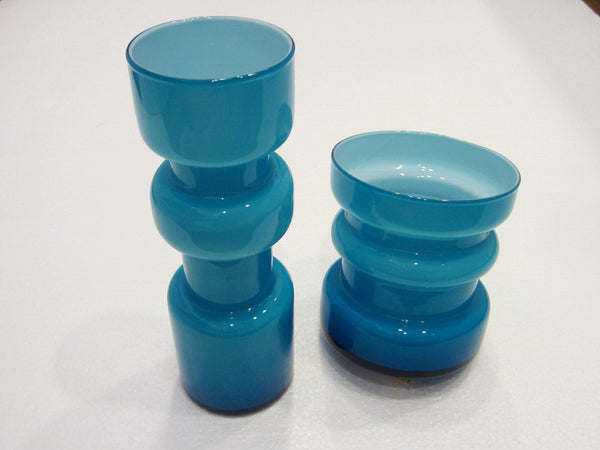 West Elm Modern Satin Blue Glass Vases Tall And Short - Designer Unique Finds 