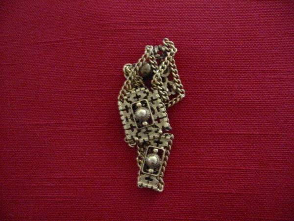 Florenza Brass Link Choker Medallions Statement Mid Century Necklace - Designer Unique Finds 