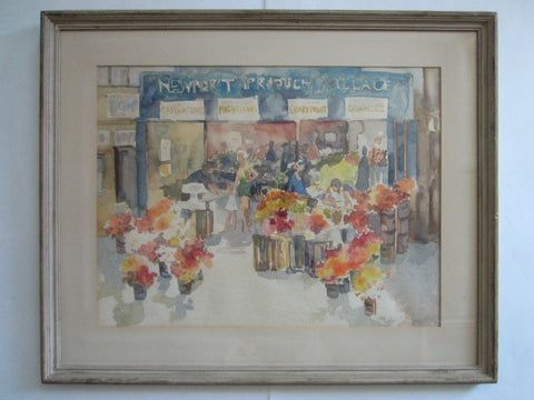 Aline Thistlewthwaite Newport Produce Village Market Signed Watercolor Gouache 