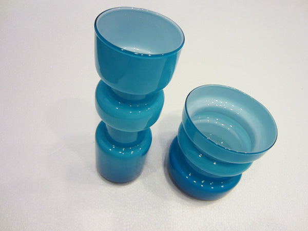 West Elm Modern Satin Blue Glass Vases Tall And Short - Designer Unique Finds 