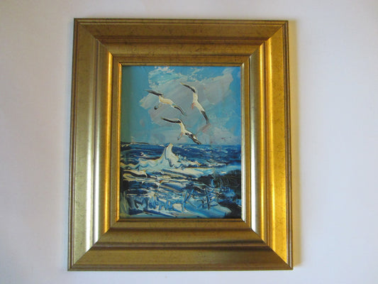 Morris Katz Seascape Seagulls Oceanic Palette Oil On Board - Designer Unique Finds 