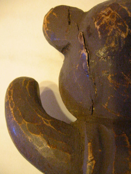 Folk Art Modernist Hand Carved Ballerina Teddy Bear Sculpture - Designer Unique Finds 