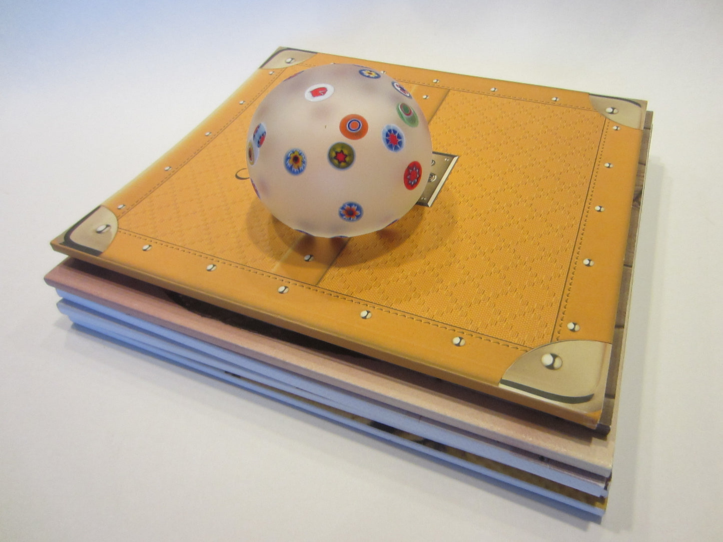 Murano Opaline Paperweight Millefiori Glass Cased Labeled Made in Italy