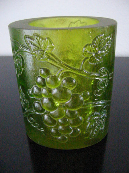 Transluscent Green Resin Art Deco Vase Majolica Cluster Grapes Signed In Etch - Designer Unique Finds 
 - 2