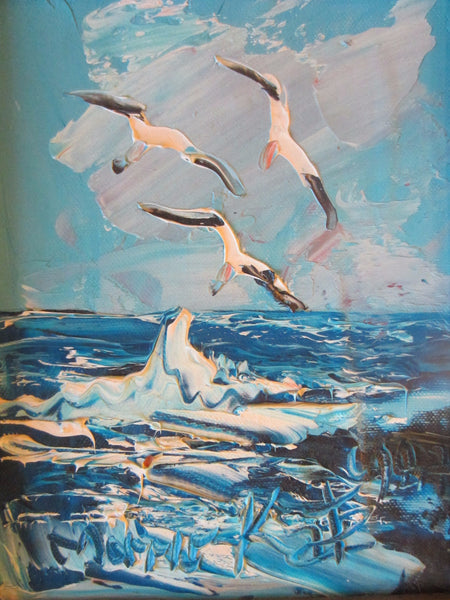 Morris Katz Seascape Seagulls Oceanic Palette Oil On Board - Designer Unique Finds 