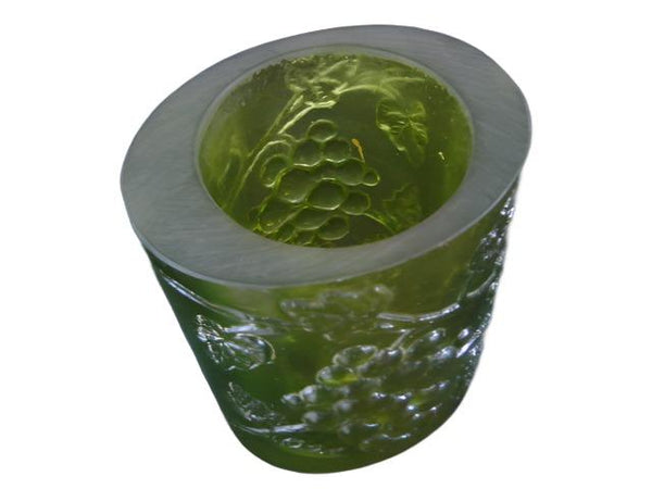 Transluscent Green Resin Art Deco Vase Majolica Cluster Grapes Signed In Etch - Designer Unique Finds 
 - 1
